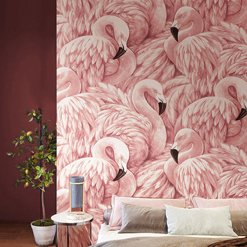 Brehn | Tropisch Flamingo Behang Rol voor Meisjes Slaapkamer, Zacht Roze, 33 voet x 20,5 inch