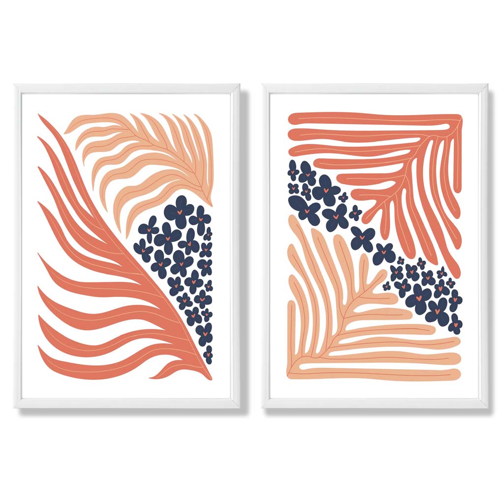 Set mit 2 Kunstdrucken im Boho-Blumenrahmen in Blush Pink und Navy