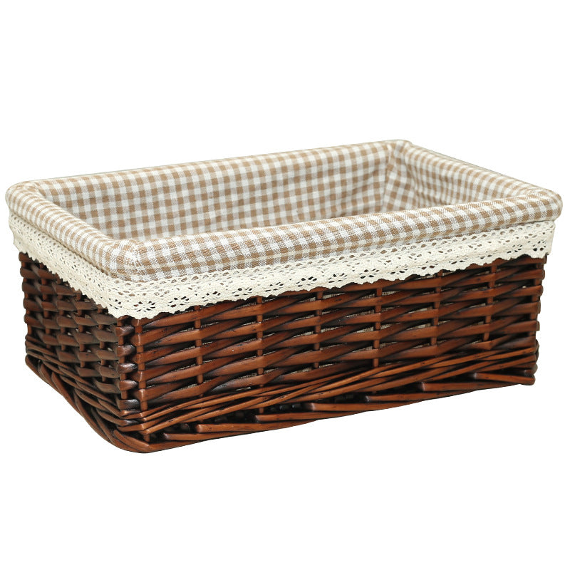 Damen Aufbewahrungskorb mit kariertem Stofffutter und eleganter Spitzenbordüre Brehn