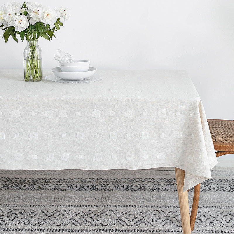 Tischdecke aus Baumwollmix mit geprägtem Quadrat‑ und Kreisrelief Brehn