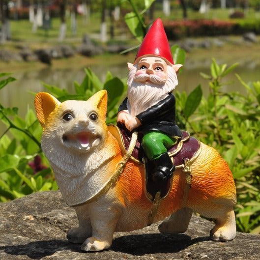 Weihnachts-Zwerg auf Hund, Harz-Figur, 12x7x15 cm