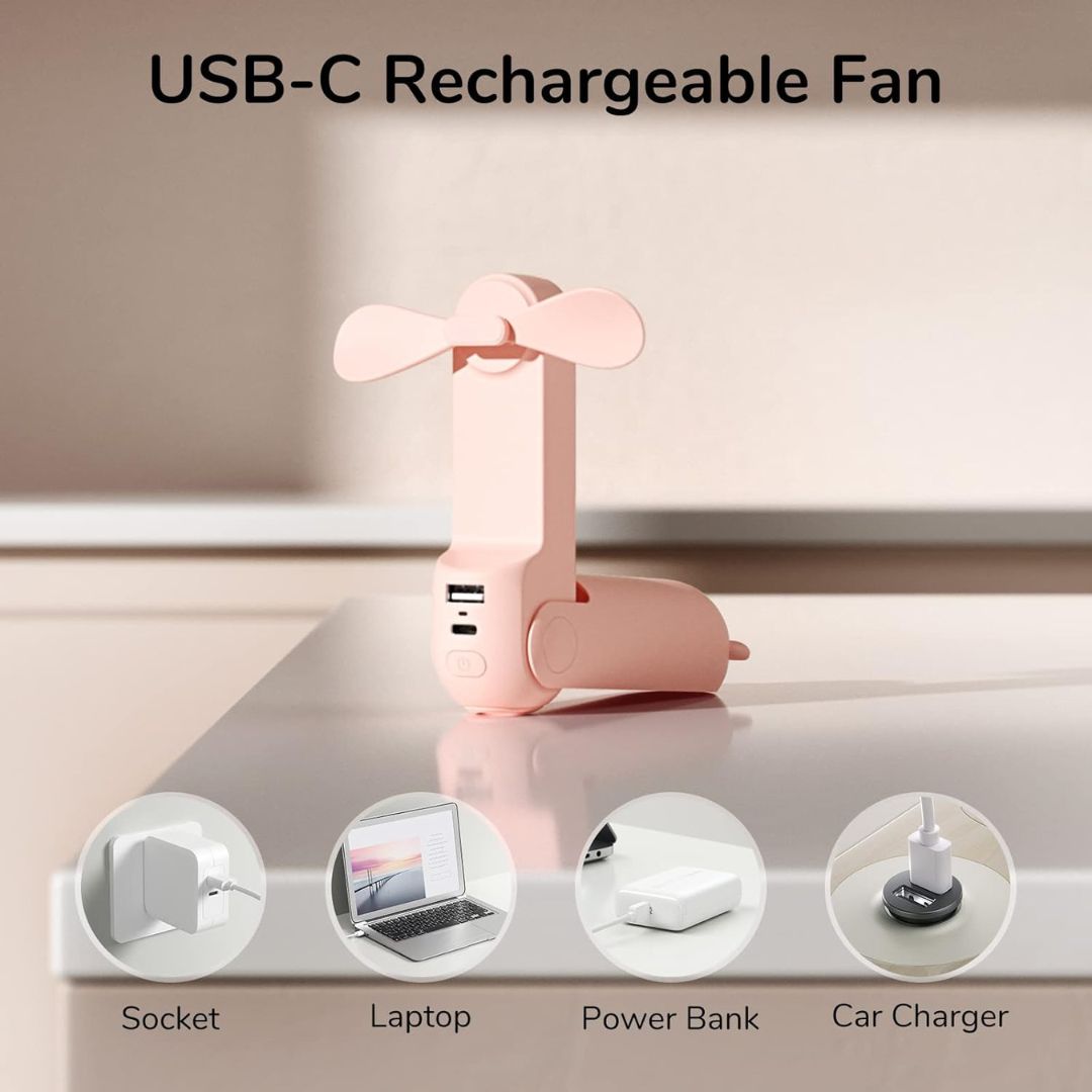 3 In 1 Handheld Mini Ventilator | USB Wiederaufladbar, Faltbares Design & Ideal für Reisen, Camping und Outdoor-Aktivitäten | Brehn