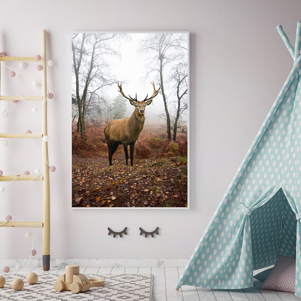 Herbstlicher Hirsch im Nebel - Leinwandbild