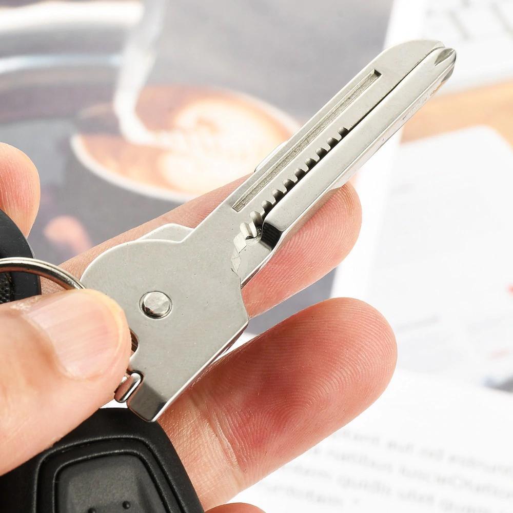 6-in-1-Schlüsselring Multifunktionswerkzeug Mini-Multitool-Schlüsselanhänger Pocket Edelstahl-Klappbar Swiss Tech Einfacher Flaschenöffner-Schlüsselanhänger | Brehn