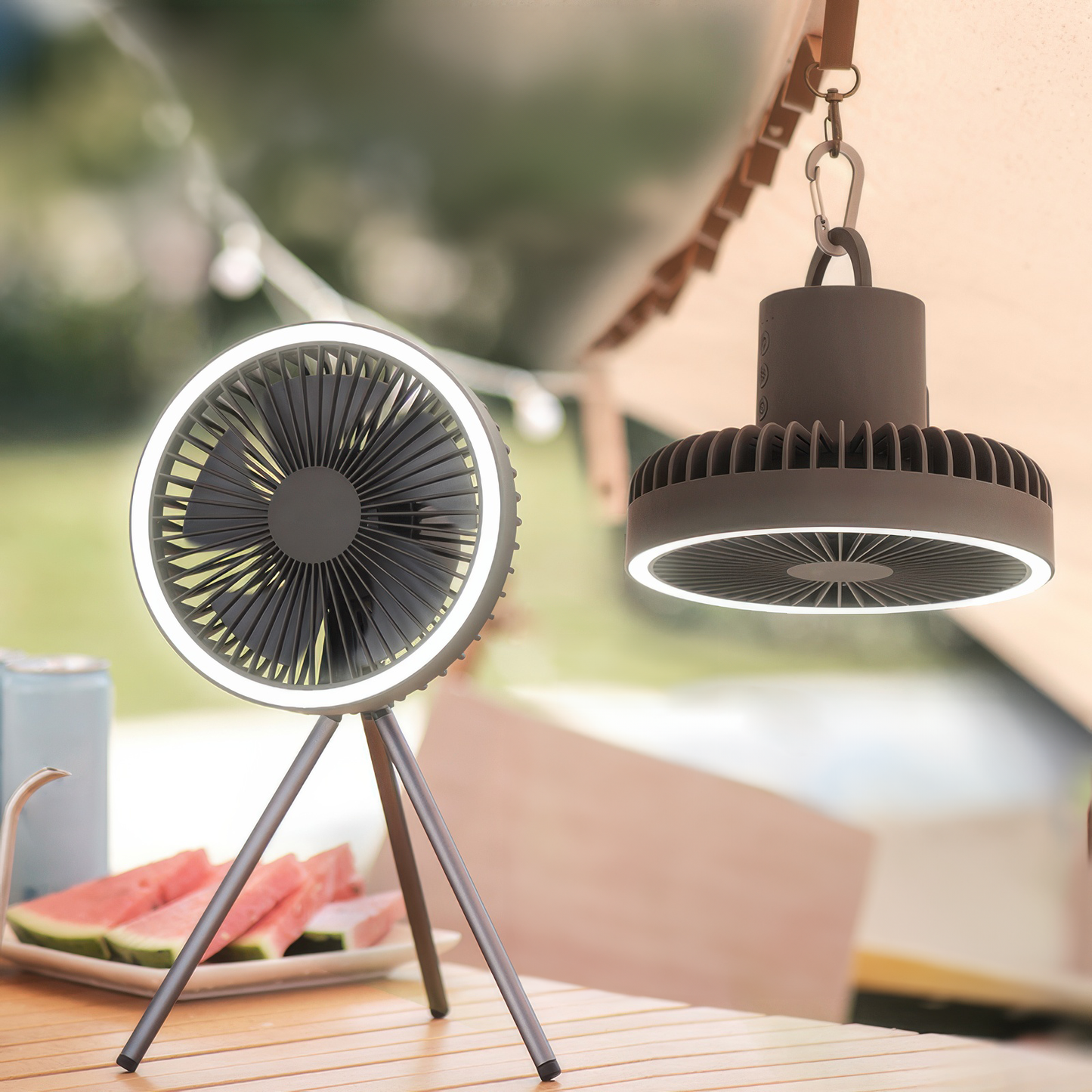 Tragbarer wiederaufladbarer Ventilator mit LED und integriertem Powerbank | Brehn