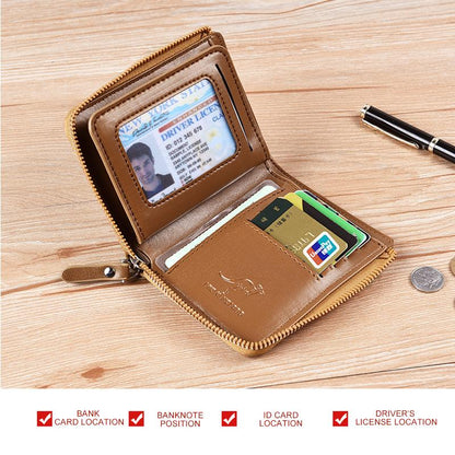 Herren-Geldbörse mit Reißverschluss, Echtleder (RFID-geschützt)