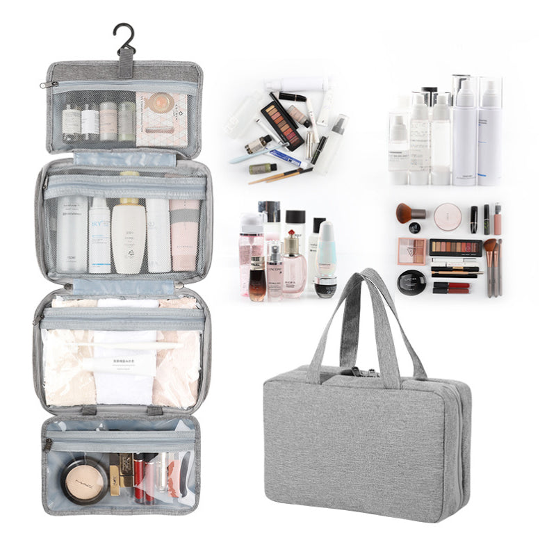 Brehn | Travelique Reise-Kosmetik-Organizer | Kompakt & Wasserabweisend | Mit 4 Fächern & 360° Haken | Für Damen & Herren