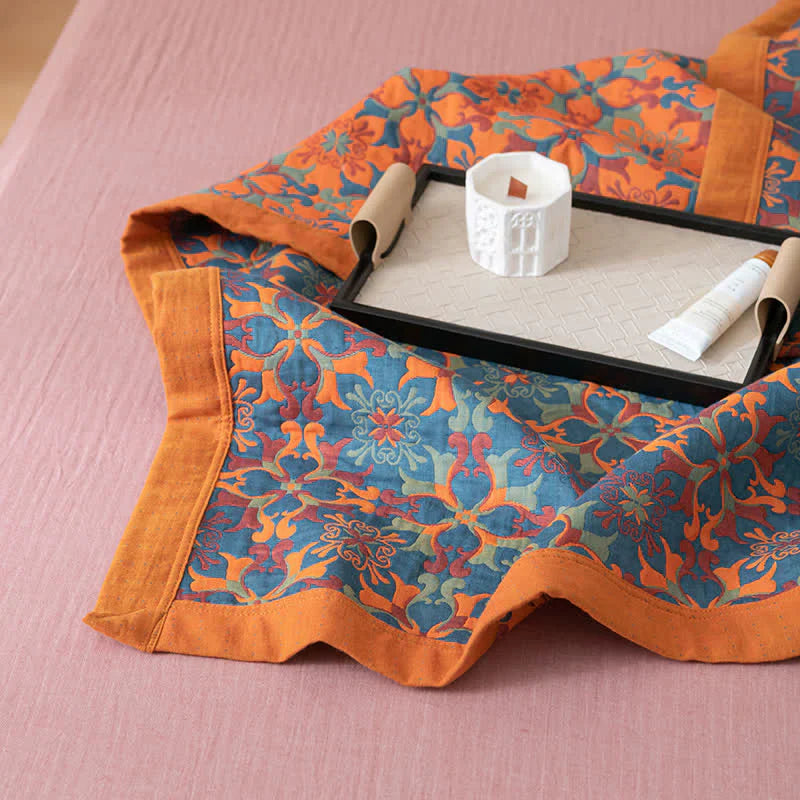 Brehn | Orange & Blau Muster Sechs-Layer Baumwolle Decke - TerraLoom