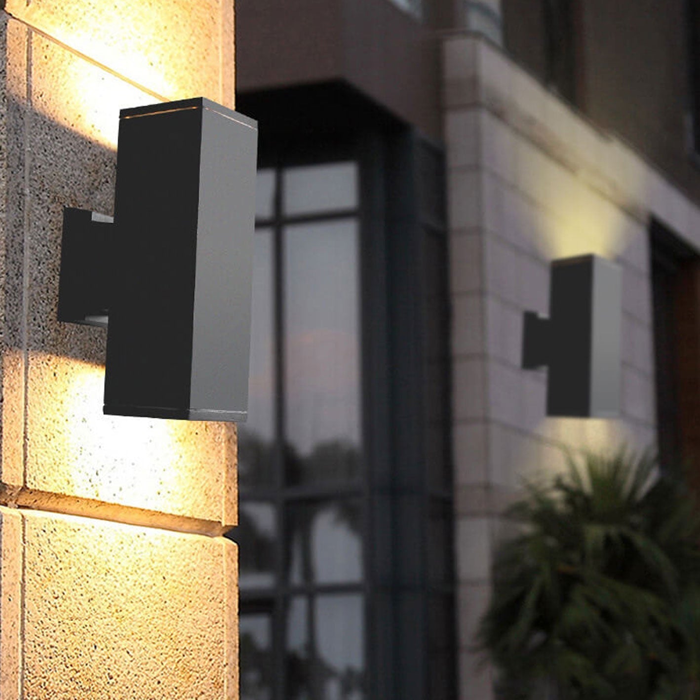 Moderner minimalistischer quadratischer Säulen-LED-leuchtender wetterfester Wandleuchten-Lampe | Brehn