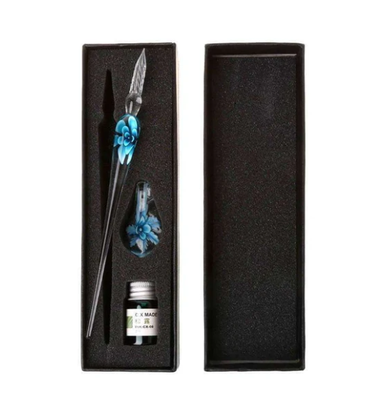 Glas Kalligrafie-Stift Set mit Tinte und Stiftablage
