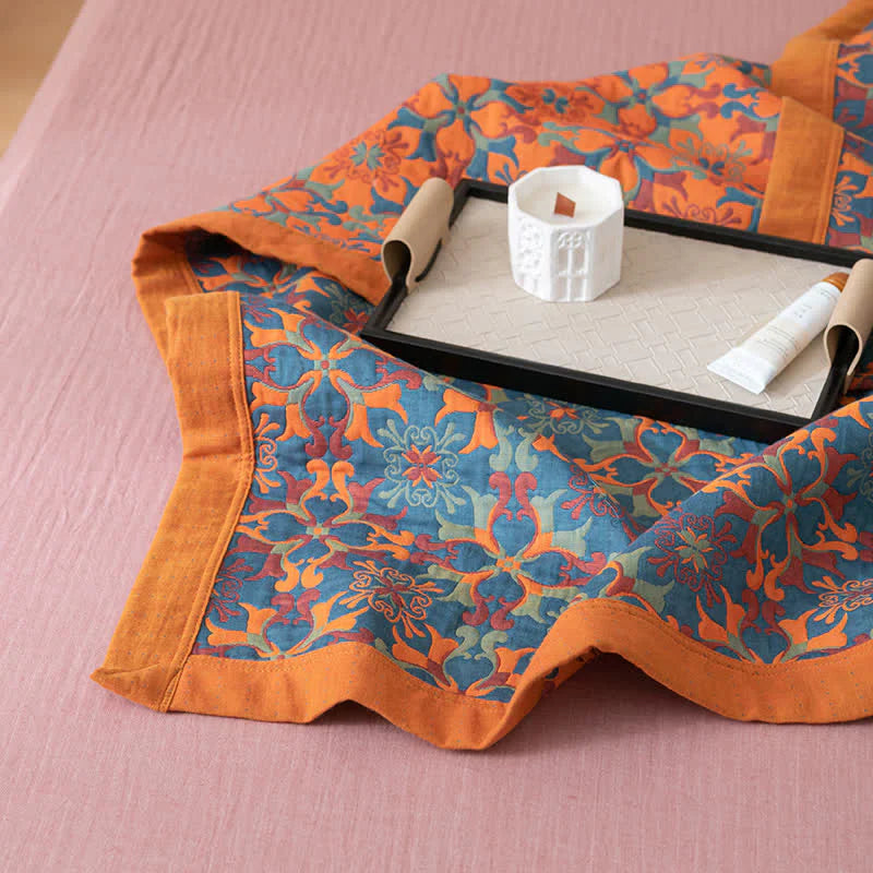 Brehn | Orange & Blau Muster Sechs-Lagen Baumwolldecke - TerraLoom