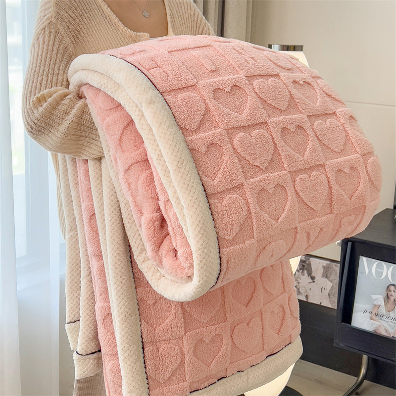 Flauschige Wohndecke mit Herz-Muster, beidseitig verdickt