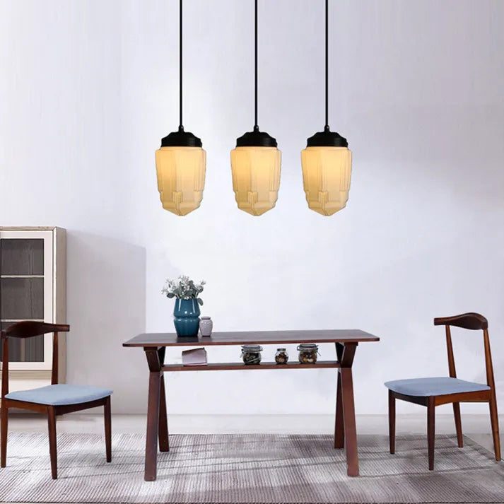 Vintage Geometrische Hängelampe aus Mattglas – Retro Pendelleuchte für Esszimmer | Brehn
