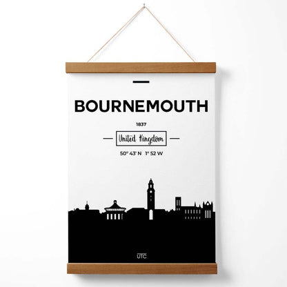 Bournemouth Schwarz-Weiß-Stadtbildposter mit Aufhänger