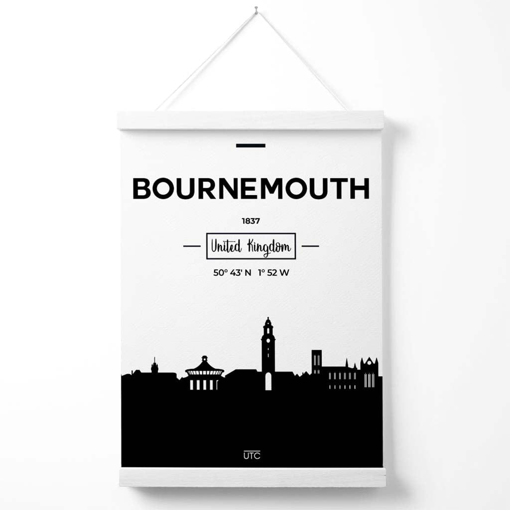 Bournemouth Schwarz-Weiß-Stadtbildposter mit Aufhänger