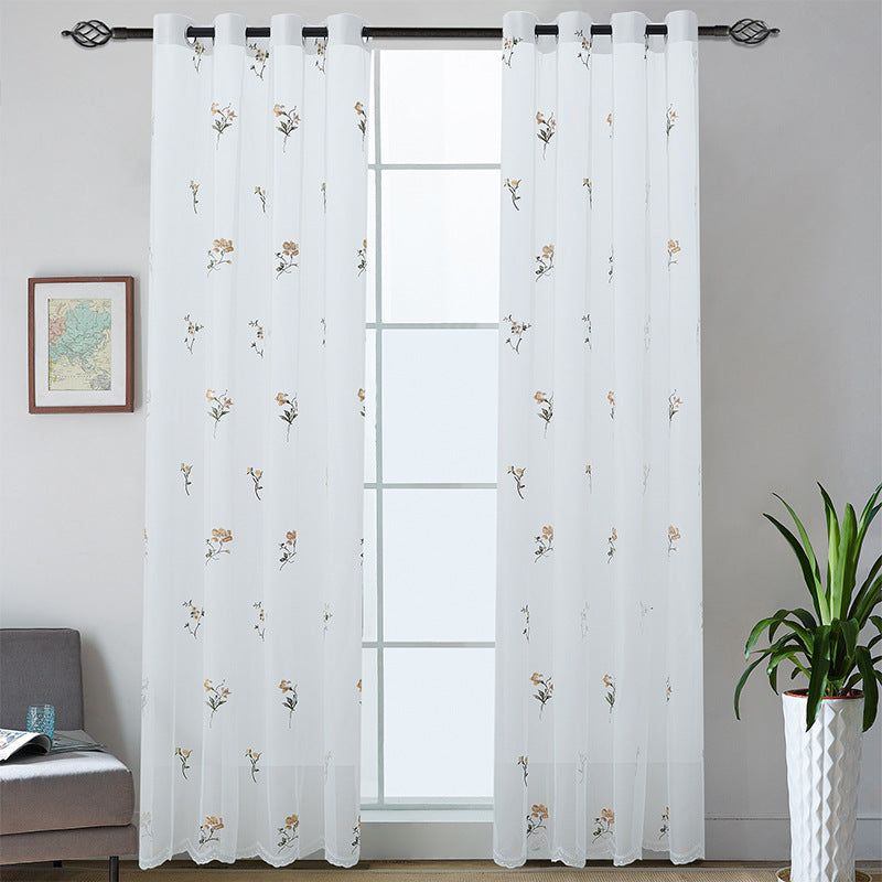 Besticktes Transparentgardinen‑Panel aus feinem Tüll mit floralem Stickrelief und gewelltem Saum Brehn