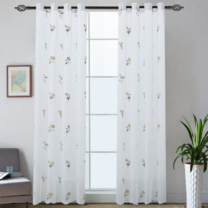 Besticktes Transparentgardinen‑Panel aus feinem Tüll mit floralem Stickrelief und gewelltem Saum Brehn