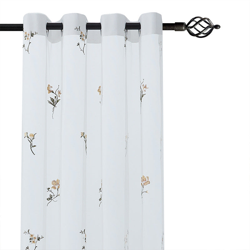 Besticktes Transparentgardinen‑Panel aus feinem Tüll mit floralem Stickrelief und gewelltem Saum Brehn