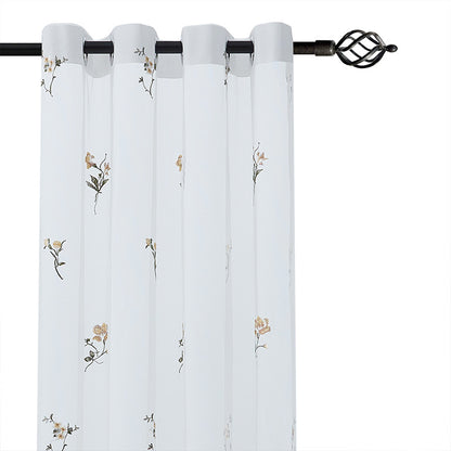 Besticktes Transparentgardinen‑Panel aus feinem Tüll mit floralem Stickrelief und gewelltem Saum Brehn