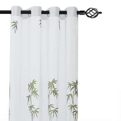 Gardine mit Ösen aus halbtransparentem Voile, besticktem Bambusmotiv und gesäumtem Zierrand Brehn