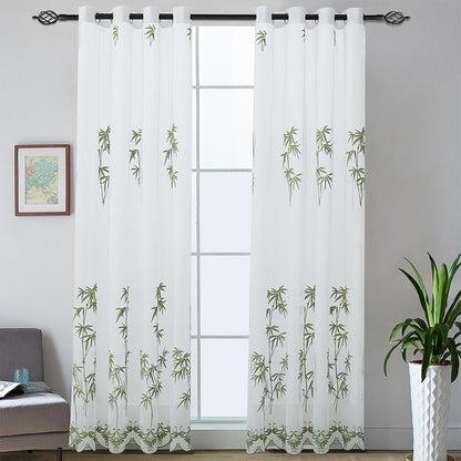 Gardine mit Ösen aus halbtransparentem Voile, besticktem Bambusmotiv und gesäumtem Zierrand Brehn