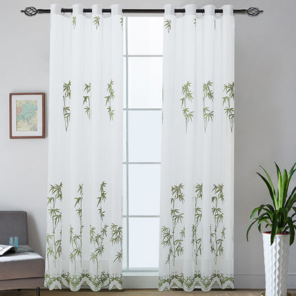 Gardine mit Ösen aus halbtransparentem Voile, besticktem Bambusmotiv und gesäumtem Zierrand Brehn