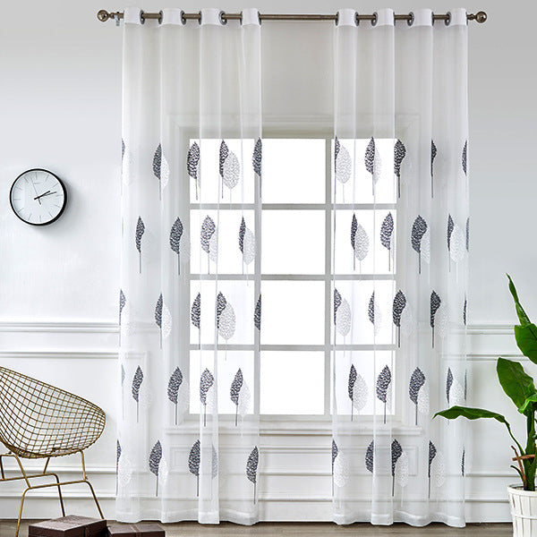 Transparenter Voile‑Vorhang mit besticktem Blattmotiv und Ösenaufhängung Brehn