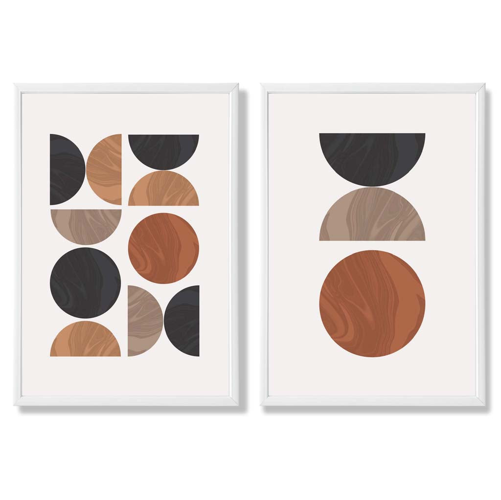 Schwarzes und oranges Set aus gerahmten Kunstdrucken im geometrischen Mid-Century-Stil aus der Mitte des Jahrhunderts (2er-Set