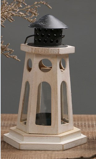 Rustikale abgenutzte Holzlaterne Kerzenhalter mit Glasplatten und Metalldach Brehn