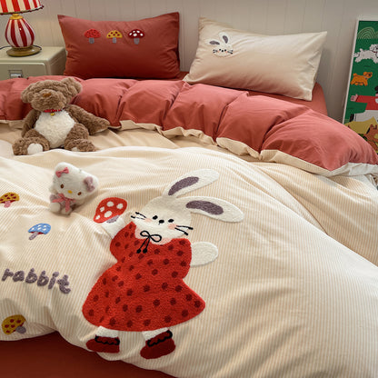 Baumwoll-Bettwäsche-Set mit Cartoon-Stickerei