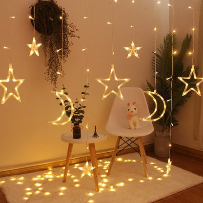 LED-Vorhang-Lichterkette mit Sternen und Monden
