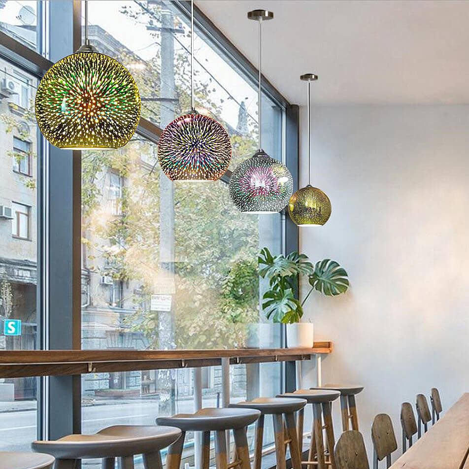 Brehn | Moderne kreative 3D bunte Feuerwerk Glas 1-Licht Kuppel Pendelleuchte