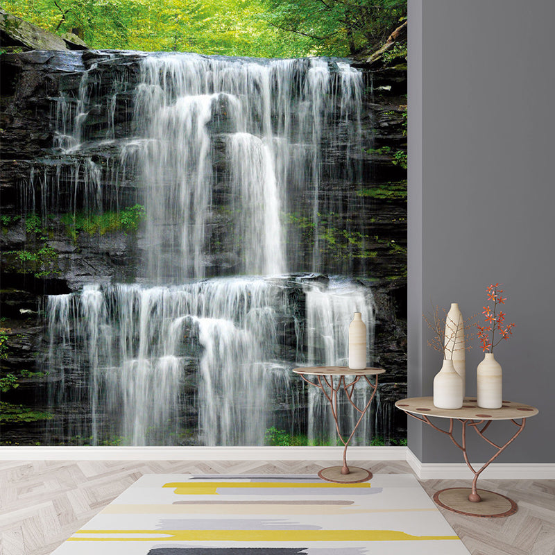 Brehn | Gepersonaliseerd Boslandschap Muurverf Modern Waterval Wanddecor in Grijs en Groen