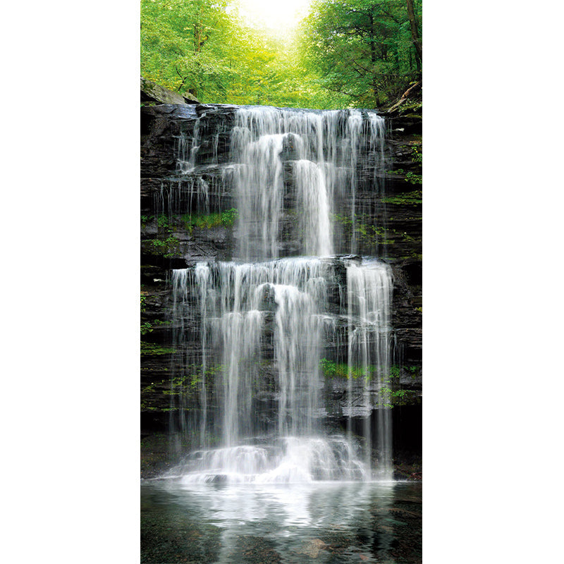 Brehn | Gepersonaliseerd Boslandschap Muurverf Modern Waterval Wanddecor in Grijs en Groen