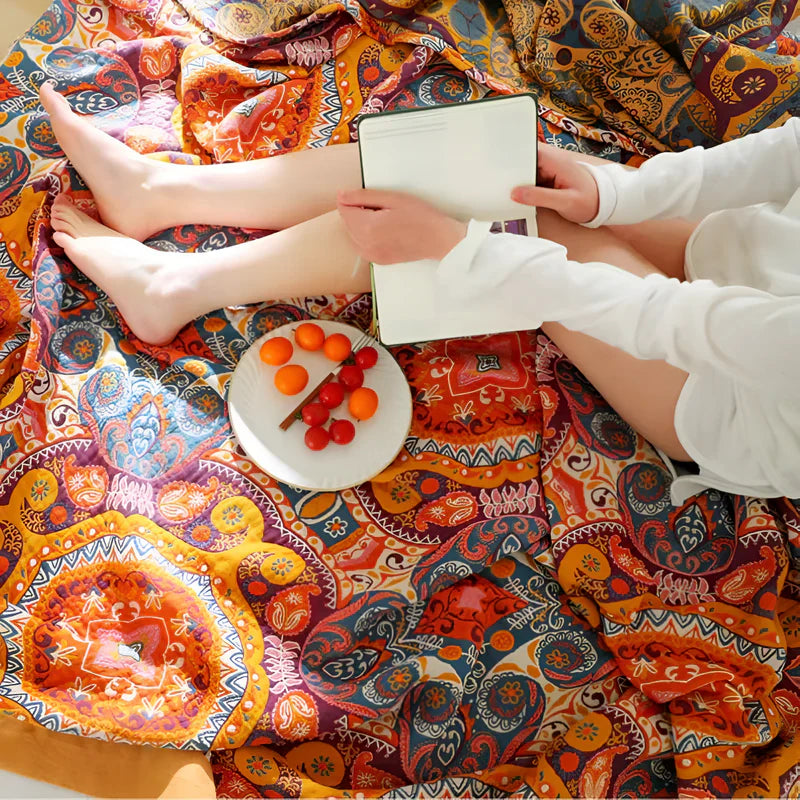 Sunrise Boho Wende-Decke, 100% Baumwolle Kühlende Steppdecke | Brehn