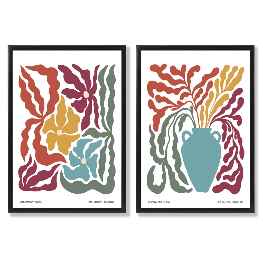 Buntes Boho-Blumenrahmen-Set mit 2 Kunstdrucken