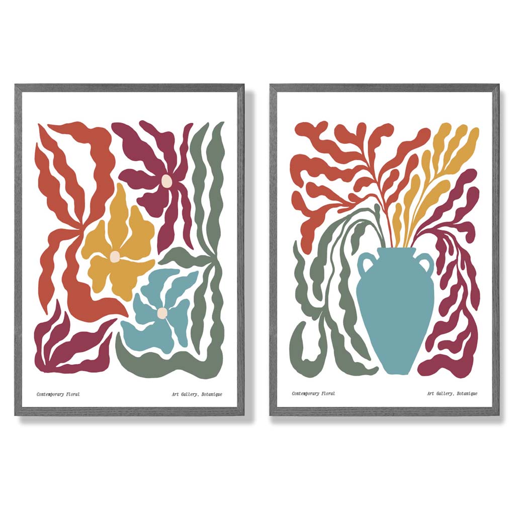 Buntes Boho-Blumenrahmen-Set mit 2 Kunstdrucken