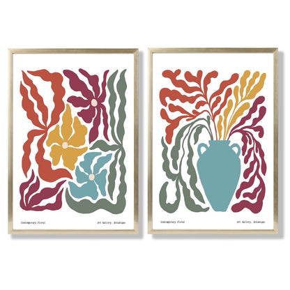 Buntes Boho-Blumenrahmen-Set mit 2 Kunstdrucken