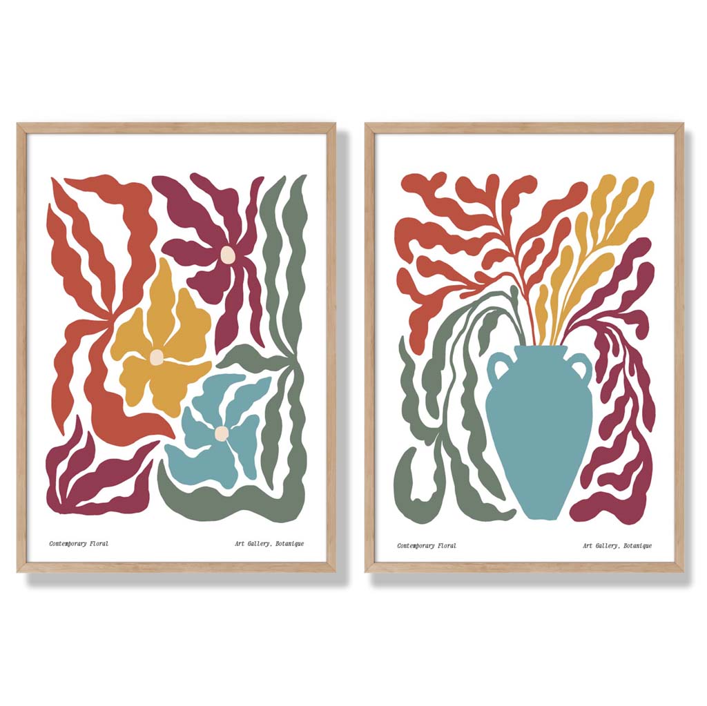 Buntes Boho-Blumenrahmen-Set mit 2 Kunstdrucken