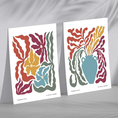 Buntes Boho-Blumenrahmen-Set mit 2 Kunstdrucken