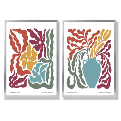 Buntes Boho-Blumenrahmen-Set mit 2 Kunstdrucken