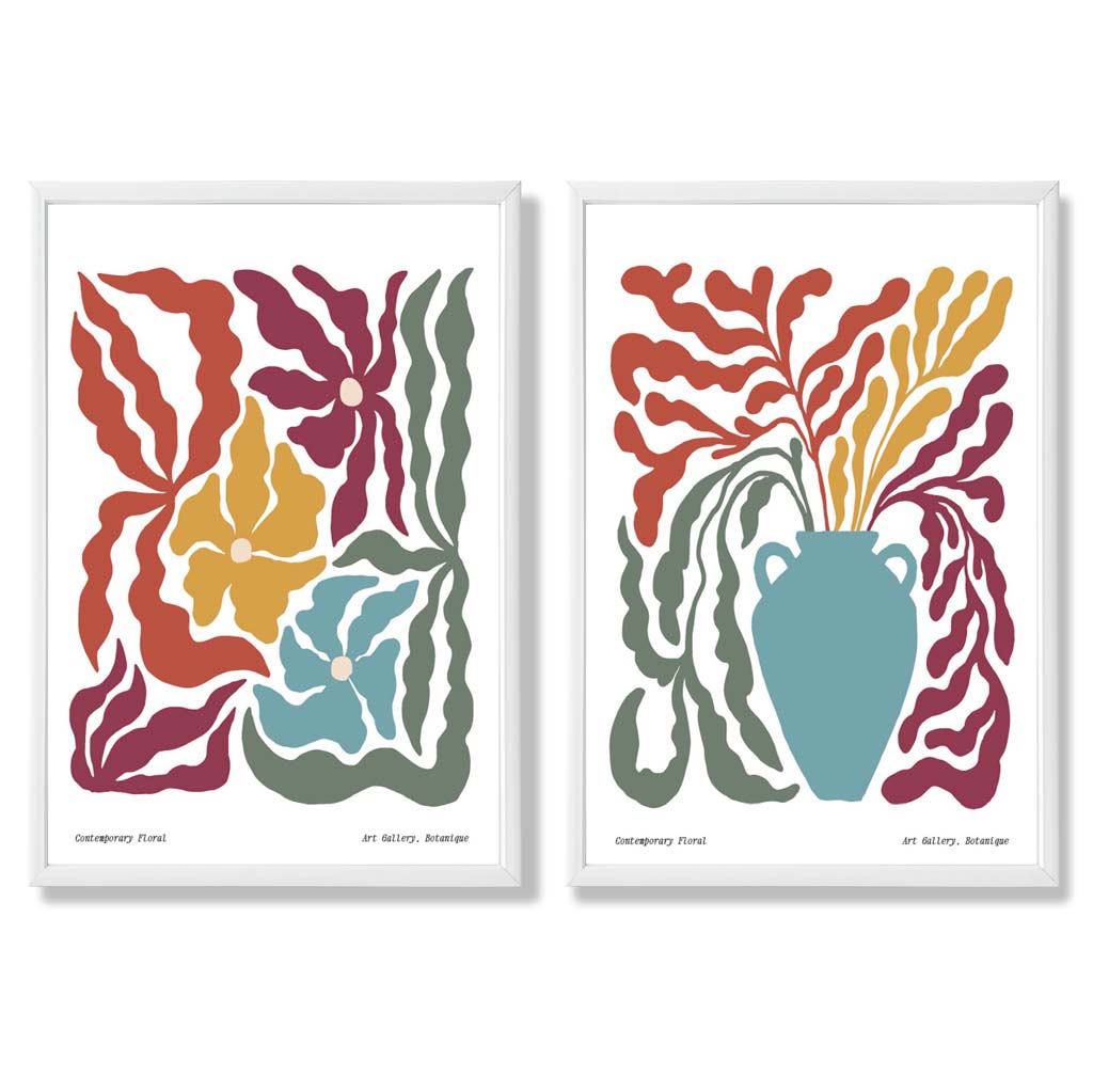 Buntes Boho-Blumenrahmen-Set mit 2 Kunstdrucken