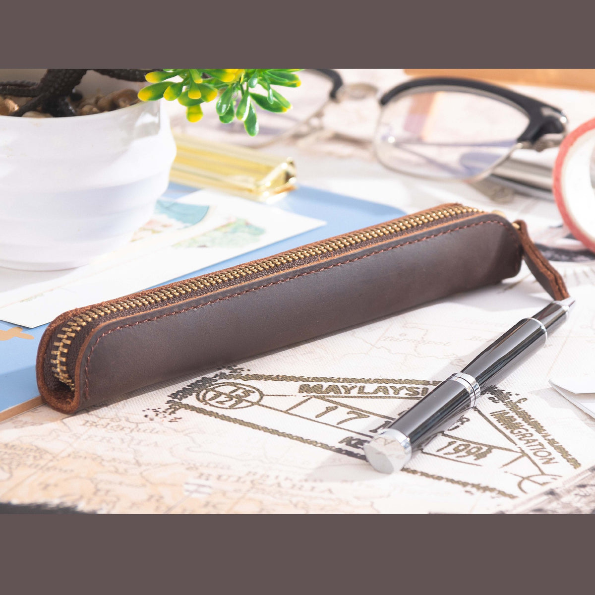 Premium Leder Reißverschluss Stiftetui