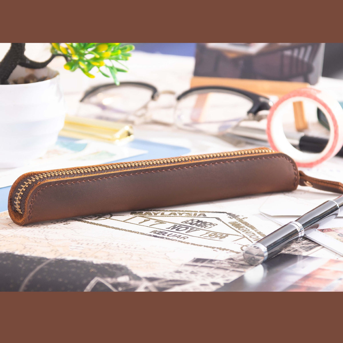 Premium Leder Reißverschluss Stiftetui