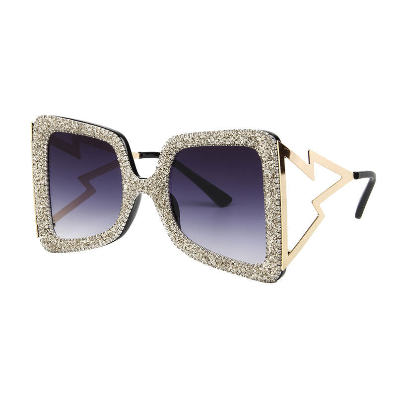 Damen übergroße Sonnenbrille mit glitzerndem Kristallrahmen Brehn