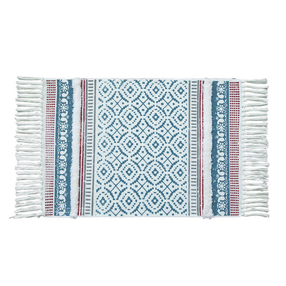 Handgewebter Baumwollläufer im Scandi‑Boho‑Stil mit Fransen und geometrischem Diamant‑Jacquard Brehn