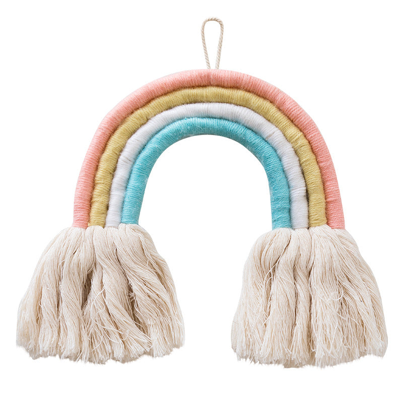 Makramee-Wandbehang in Regenbogenform, handgefertigtes Baumwollgarn-Dekoelement Brehn