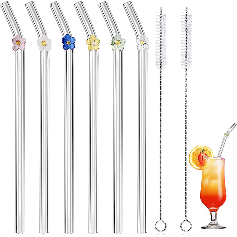 6 PCS Wiederverwendbare Buntglasstrohhalme mit Reinigungsbürste | Brehn