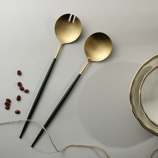 Brehn | Schwarze und goldene Salatbesteck- und Servierutensilien-Set