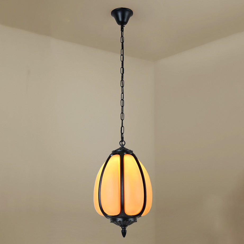 Traditionelle chinesische wasserdichte Aluminium-PC-Dolomit elliptische Kürbis 1-Licht Pendelleuchte für Außenpatio | Brehn
